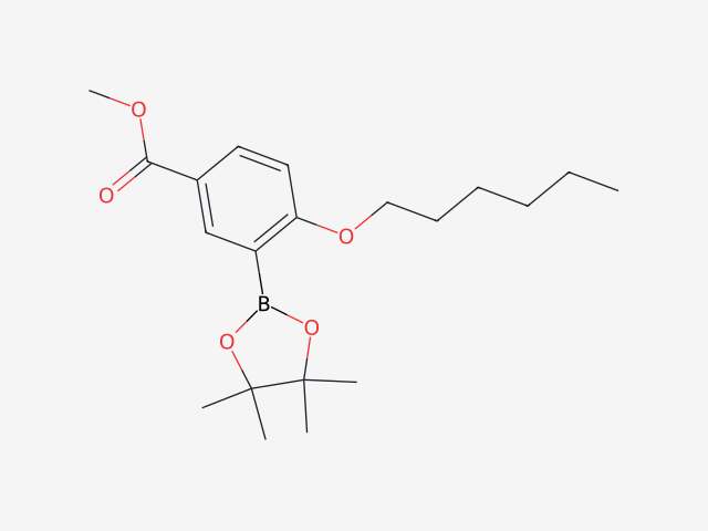 Methyl 4-(hexyloxy)-3-(4,4,5,5-tetramethyl-1,3,2-dioxaborolan-2-yl)benzoate structure